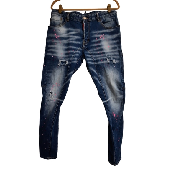 DSQUARED2 Classic Kenny Twist Pink Paint Splatter Button Fly DSquared 34 - Picture 6 of 15